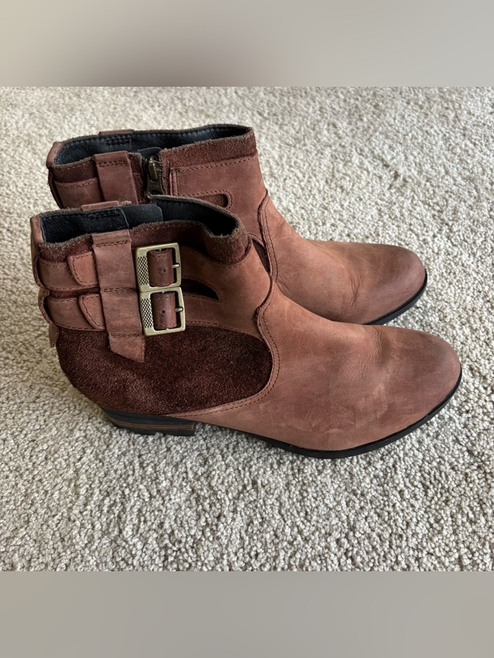 Sorel Women's Rust Brown Suede Ankle Booties with Buckle Straps